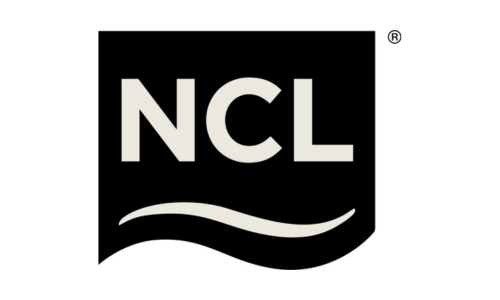 Logo de NCL (Norwegian Cruise Line) représentant les lettres « NCL » en beige sur fond noir, avec un motif de vagues en dessous.